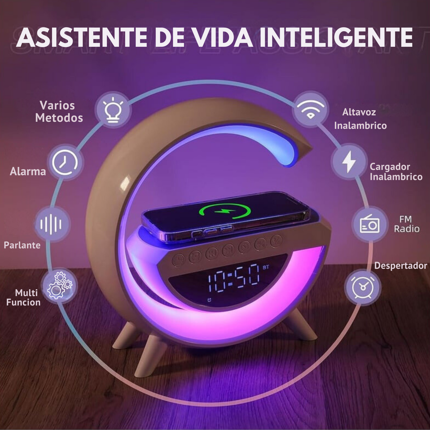 Lámpara Led Inteligente | Parlante | Cargador Inalámbrico