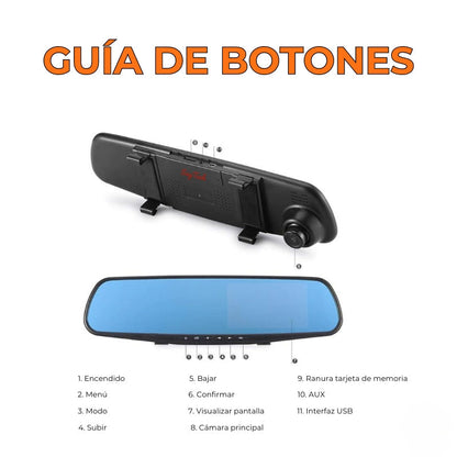 - Espejo Retrovisor con Doble Cámara Full HD